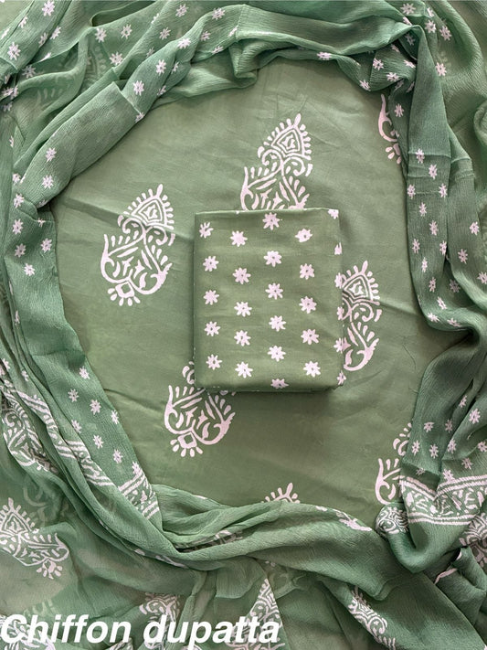 Traditional cotton suit with chiffon dupatta