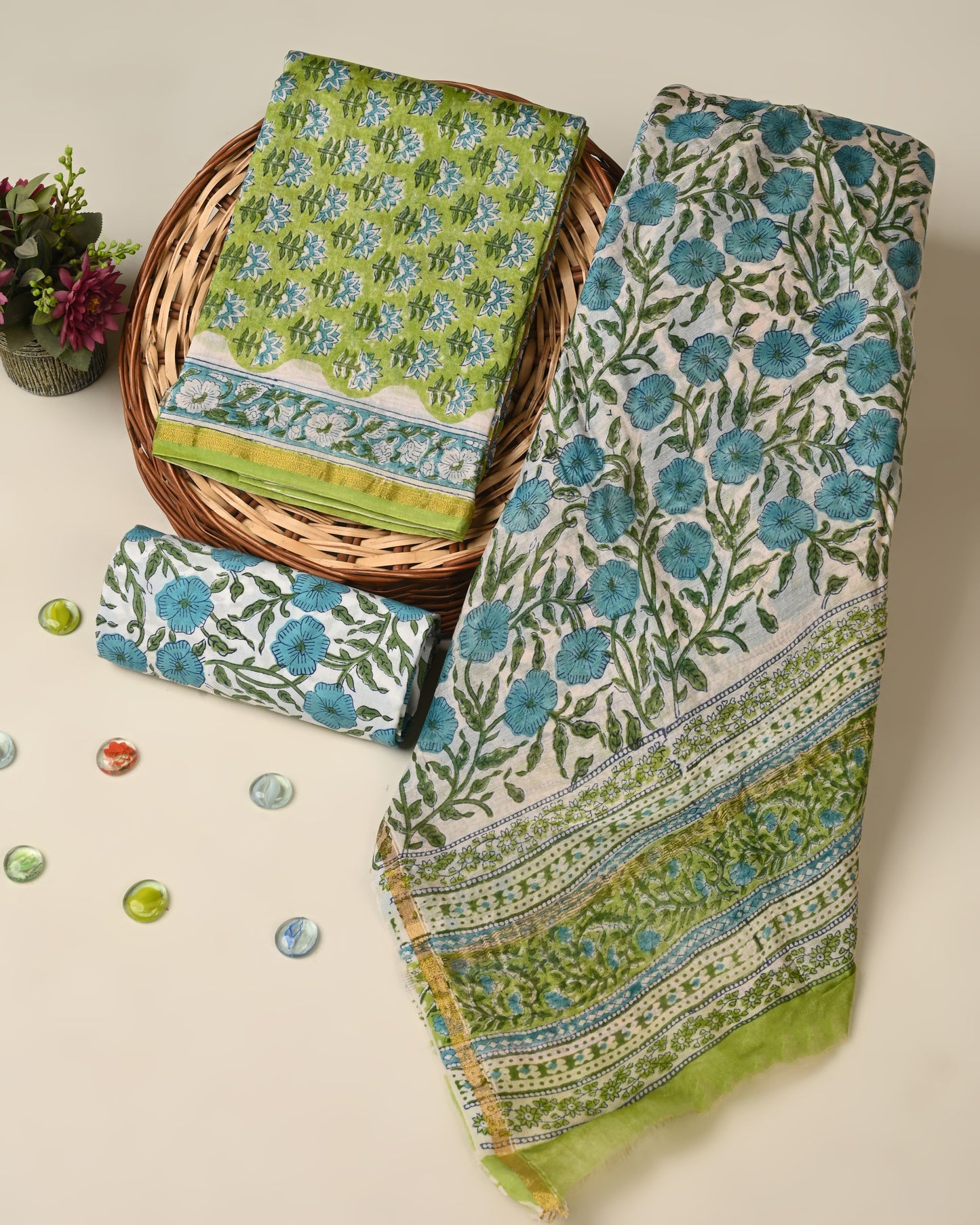 Hand block printed  Chanderi Silk suit