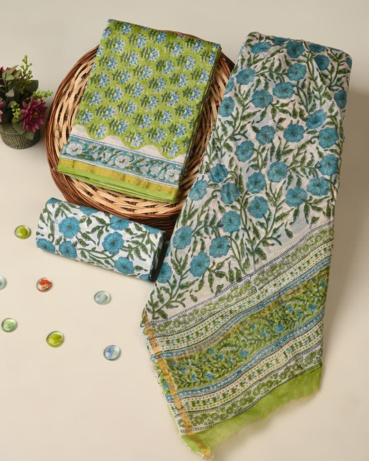Hand block printed  Chanderi Silk suit