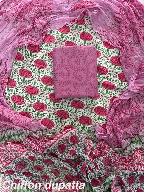 Traditional cotton suit with chiffon dupatta