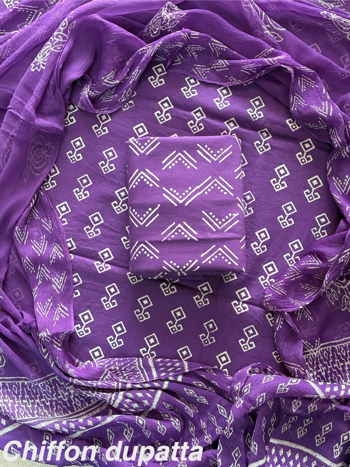 Traditional cotton suit with chiffon dupatta
