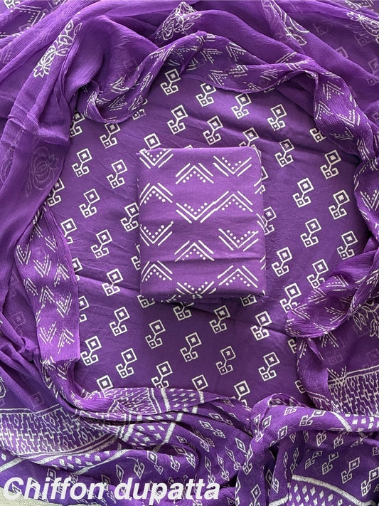 Traditional cotton suit with chiffon dupatta