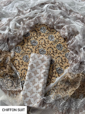 Traditional cotton suit with chiffon dupatta