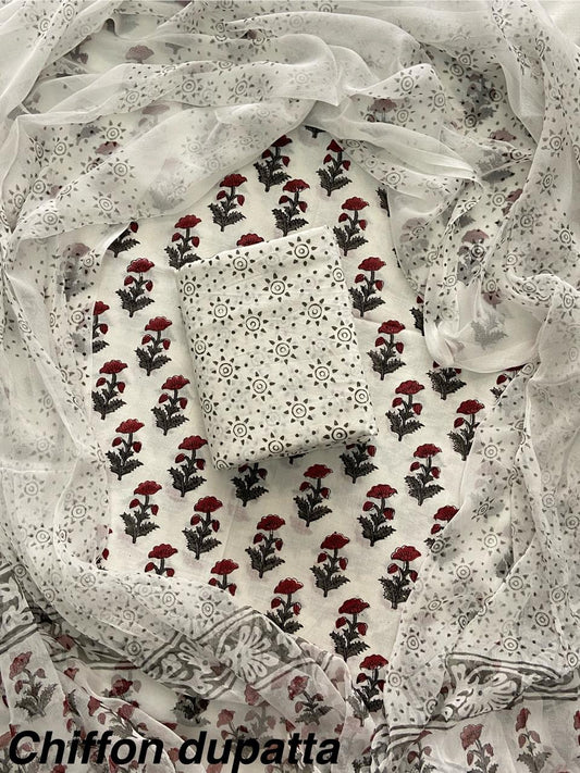 Traditional cotton suit with chiffon dupatta