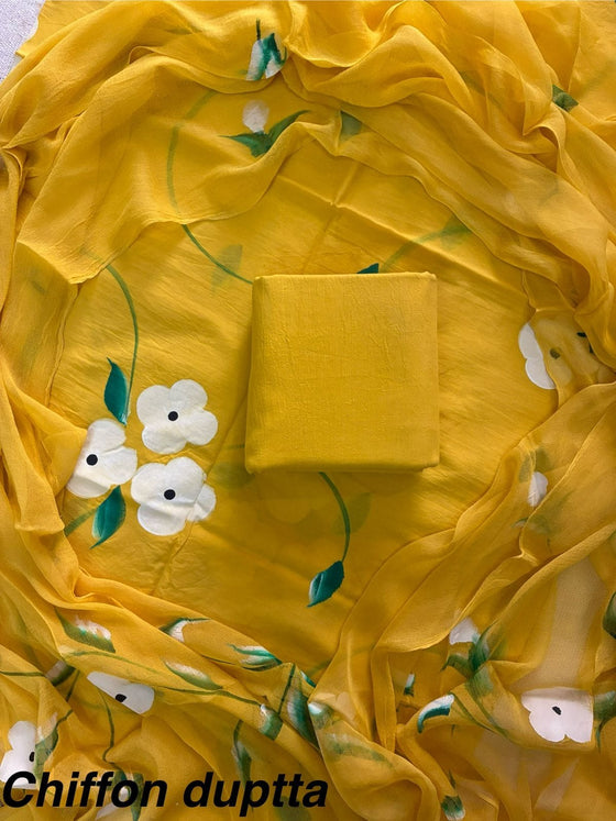 Traditional cotton suit with chiffon dupatta