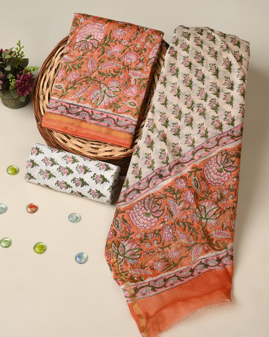 Hand block printed  Chanderi Silk suit