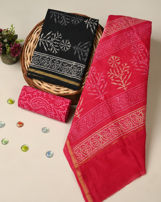 Hand block printed  Chanderi Silk suit