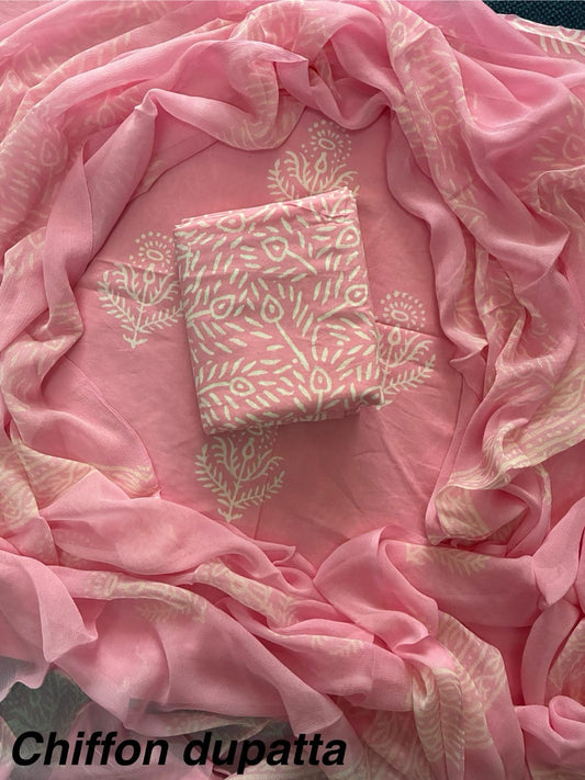 Traditional cotton suit with chiffon dupatta