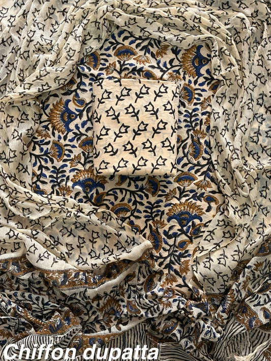 Traditional cotton suit with chiffon dupatta