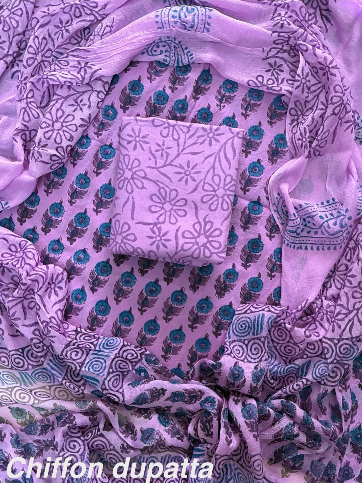 Traditional cotton suit with chiffon dupatta