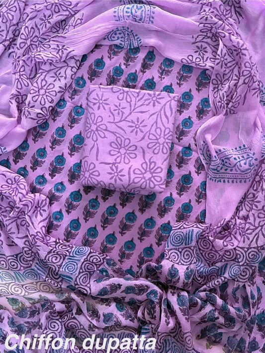 Traditional cotton suit with chiffon dupatta