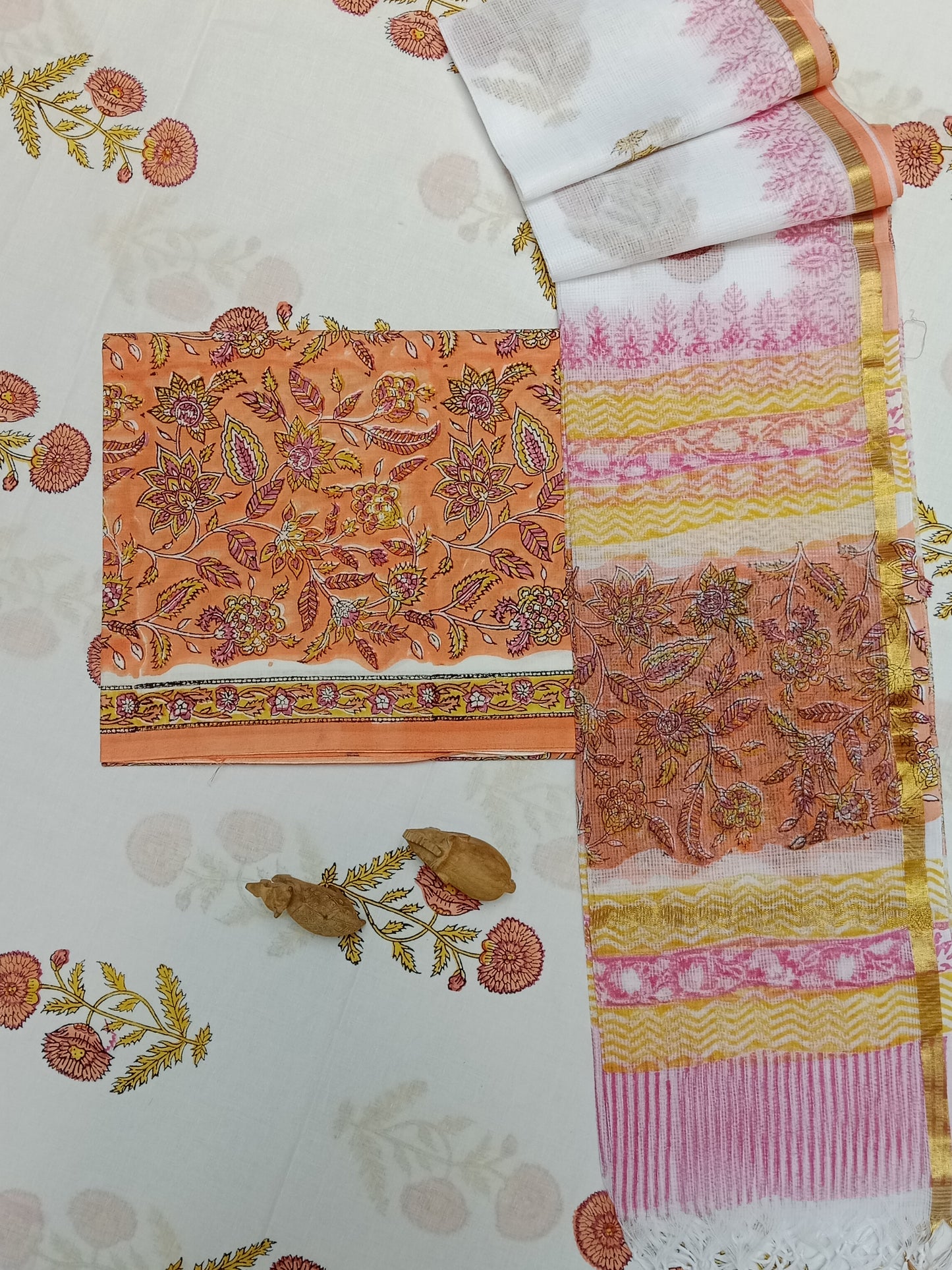 Designer Handblock printed cotton suit with kota doriya dupatta