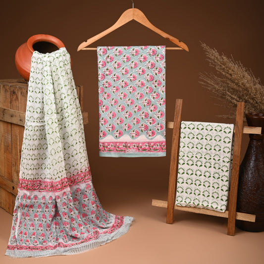 Traditional cotton suit with chiffon dupatta