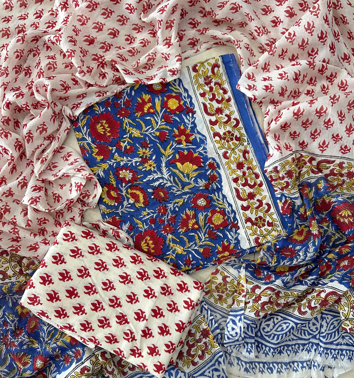 Traditional Hand Printed  Cotton Suit With Cotton Dupatta