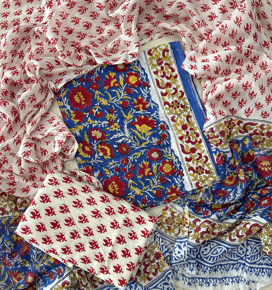 Traditional Hand Printed  Cotton Suit With Cotton Dupatta