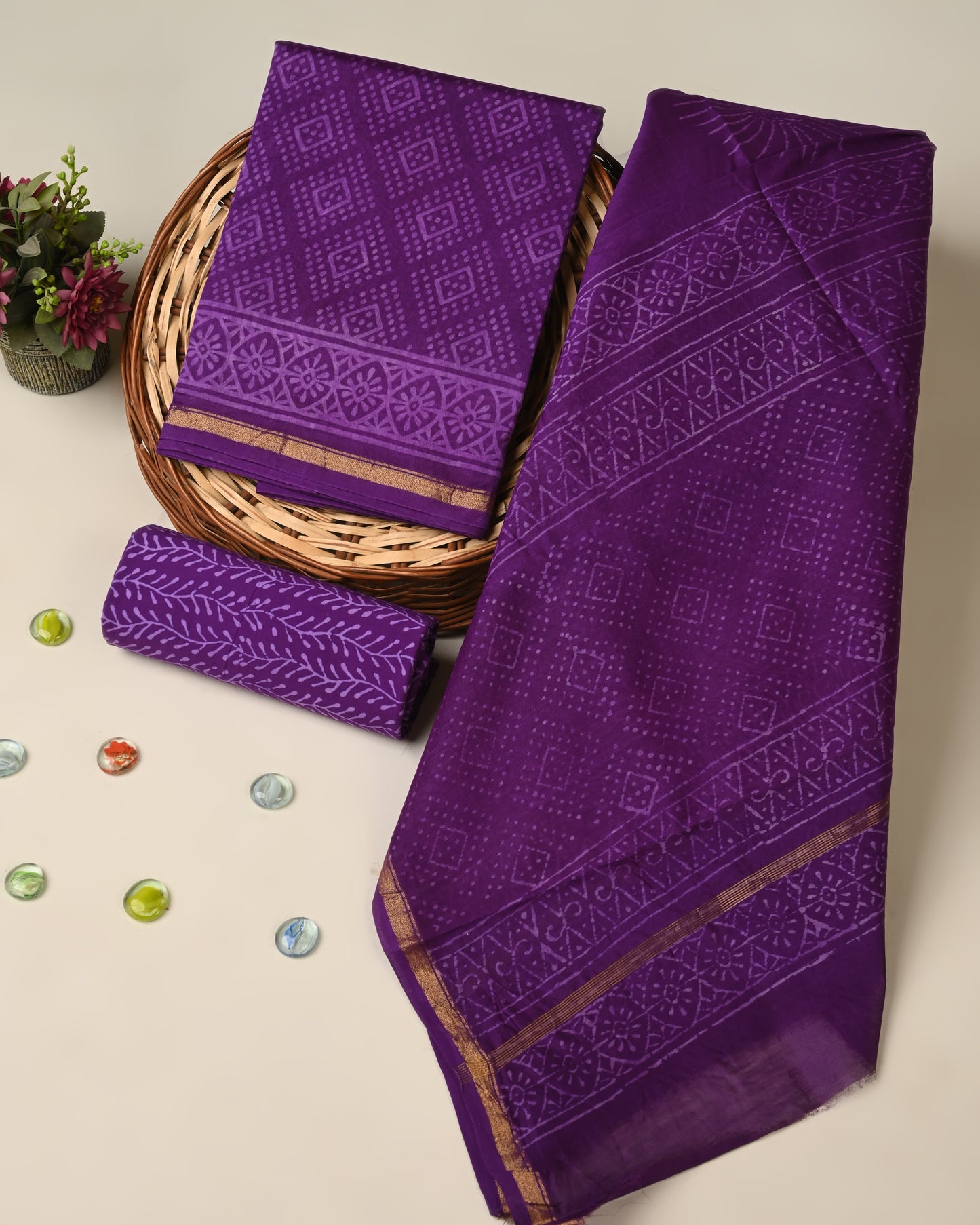 Hand block printed  Chanderi Silk suit