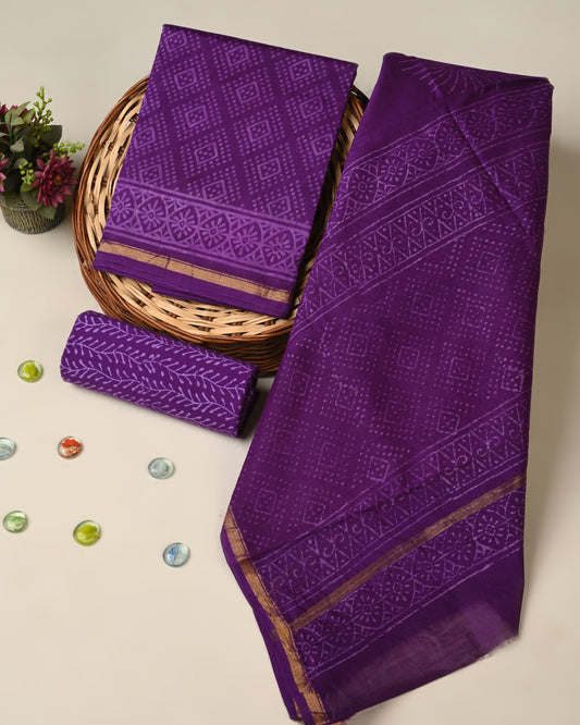 Hand block printed  Chanderi Silk suit