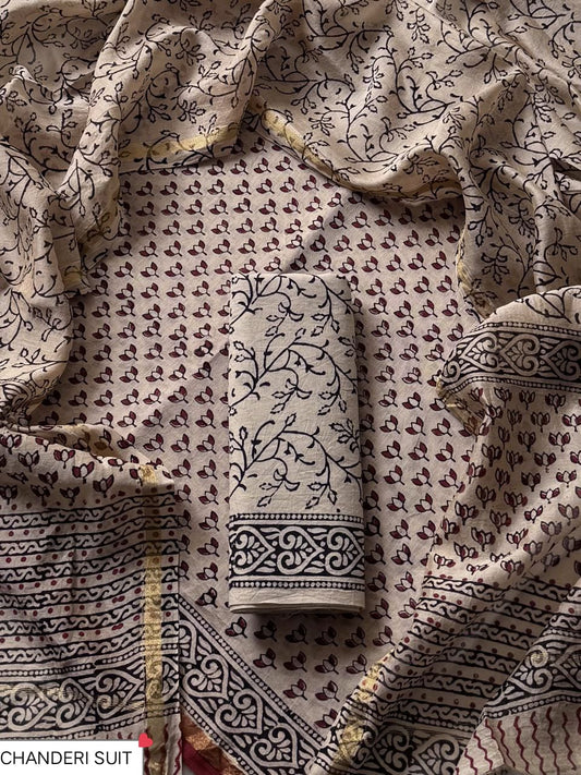Hand block printed  Chanderi Silk suit