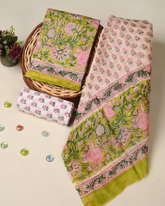 Hand block printed  Chanderi Silk suit