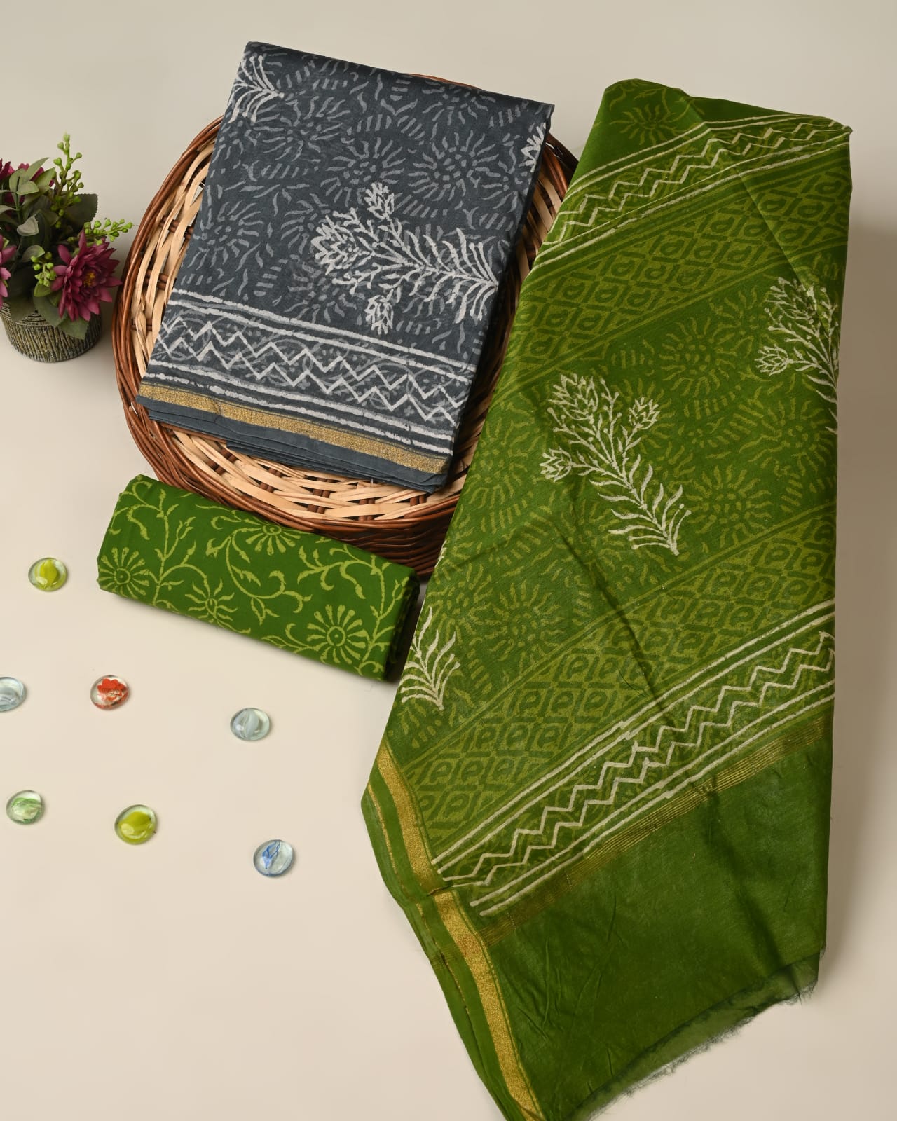 Hand block printed  Chanderi Silk suit