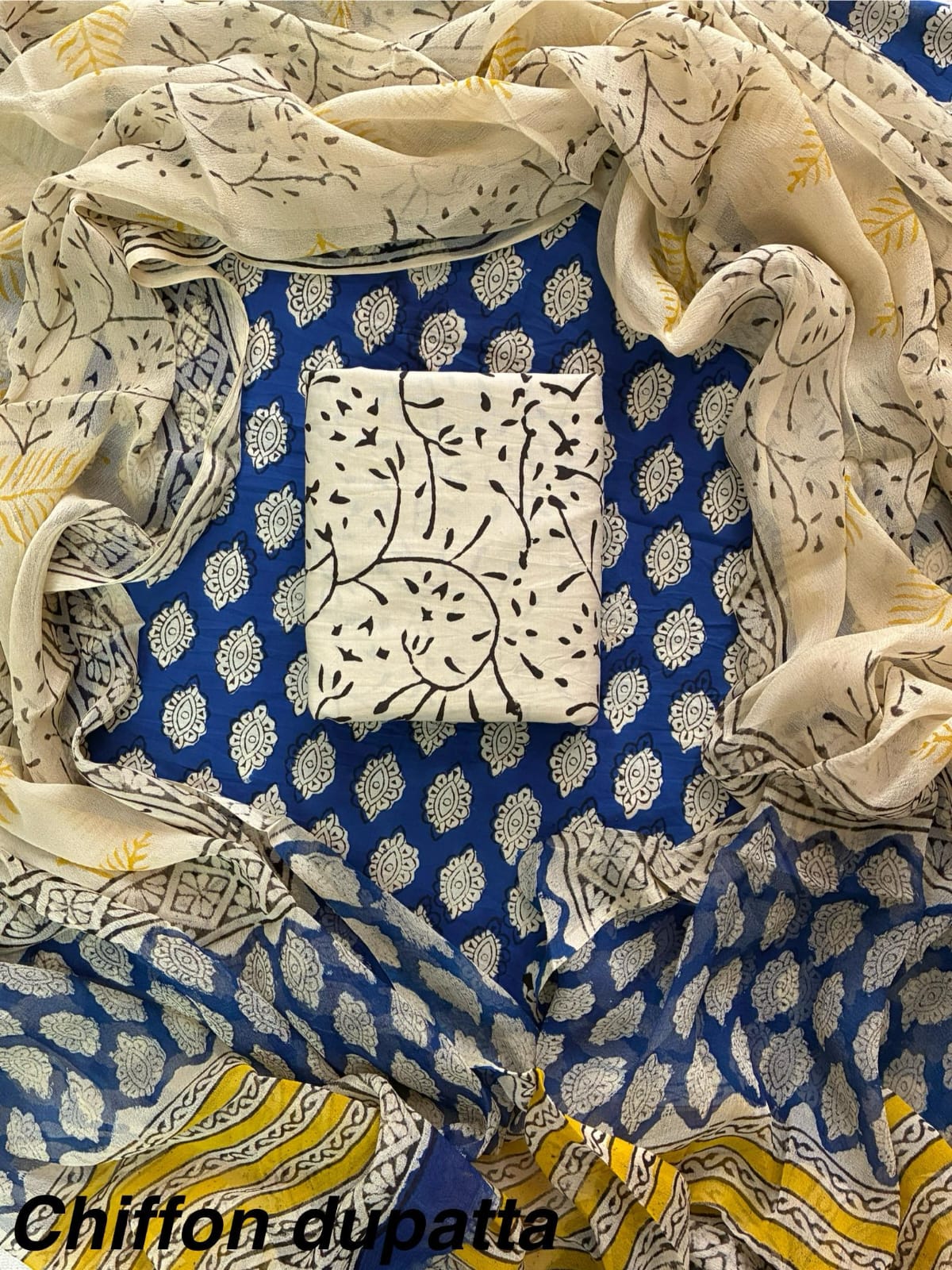 Traditional cotton suit with chiffon dupatta