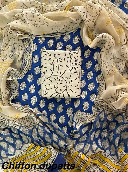 Traditional cotton suit with chiffon dupatta