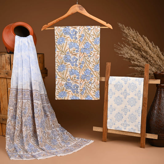 Traditional cotton suit with chiffon dupatta