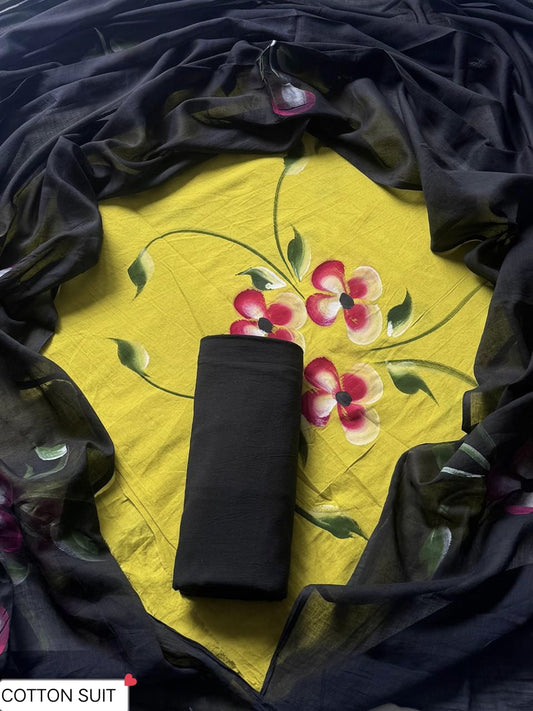 Traditional Hand Printed  Cotton Suit With Cotton Dupatta