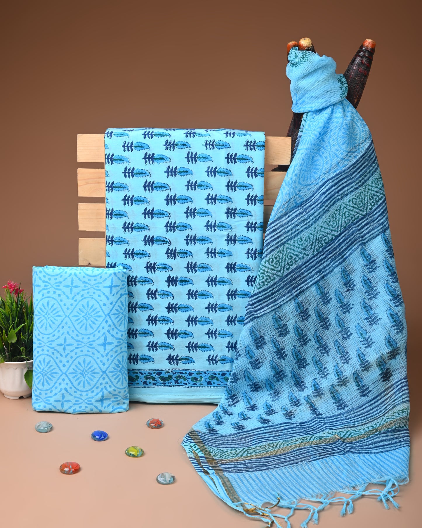 Designer Handblock printed cotton suit with kota doriya dupatta(kota01)