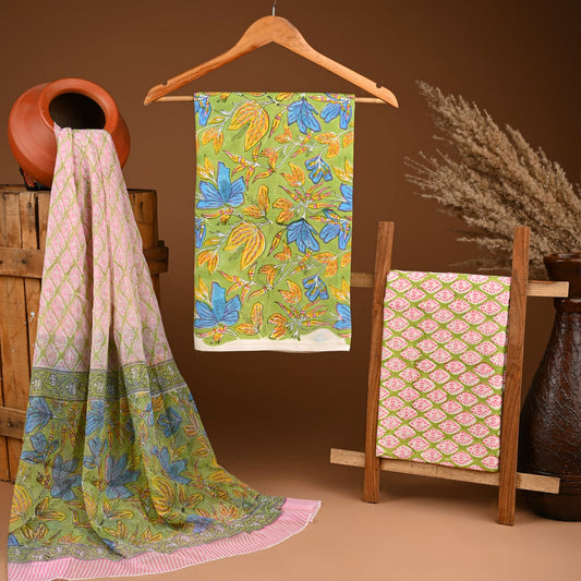Traditional cotton suit with chiffon dupatta
