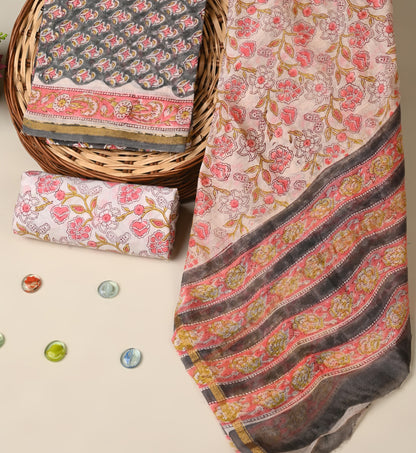 Hand block printed  Chanderi Silk suit