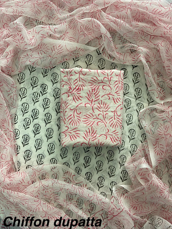 Traditional cotton suit with chiffon dupatta
