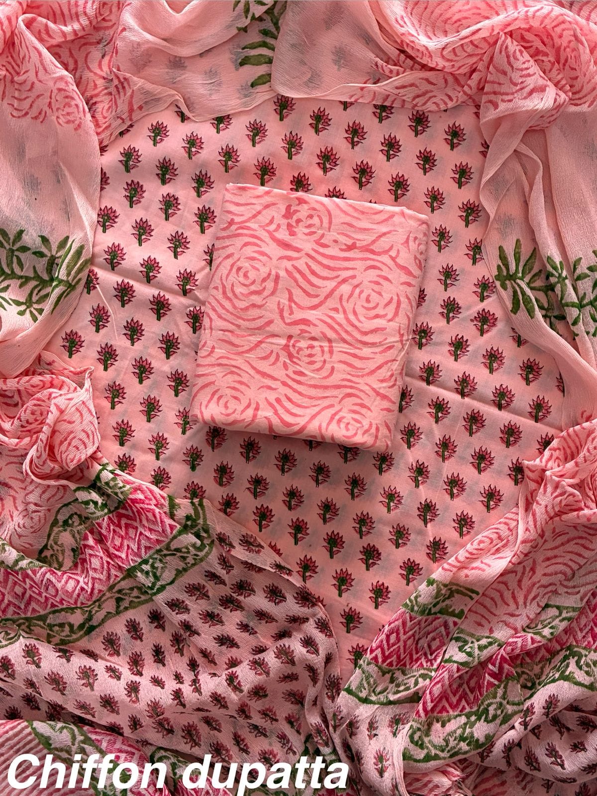 Traditional cotton suit with chiffon dupatta