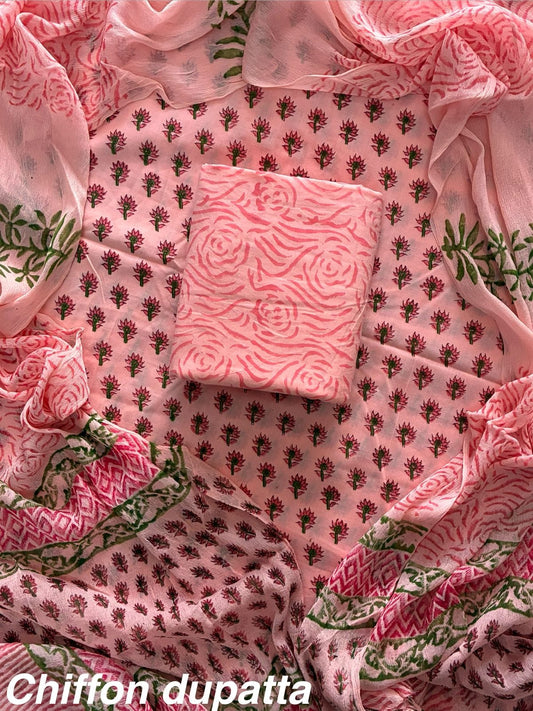 Traditional cotton suit with chiffon dupatta