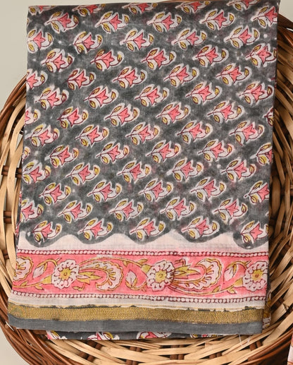 Hand block printed  Chanderi Silk suit