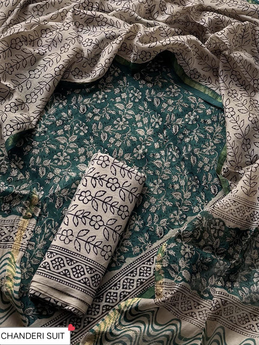 Hand block printed  Chanderi Silk suit