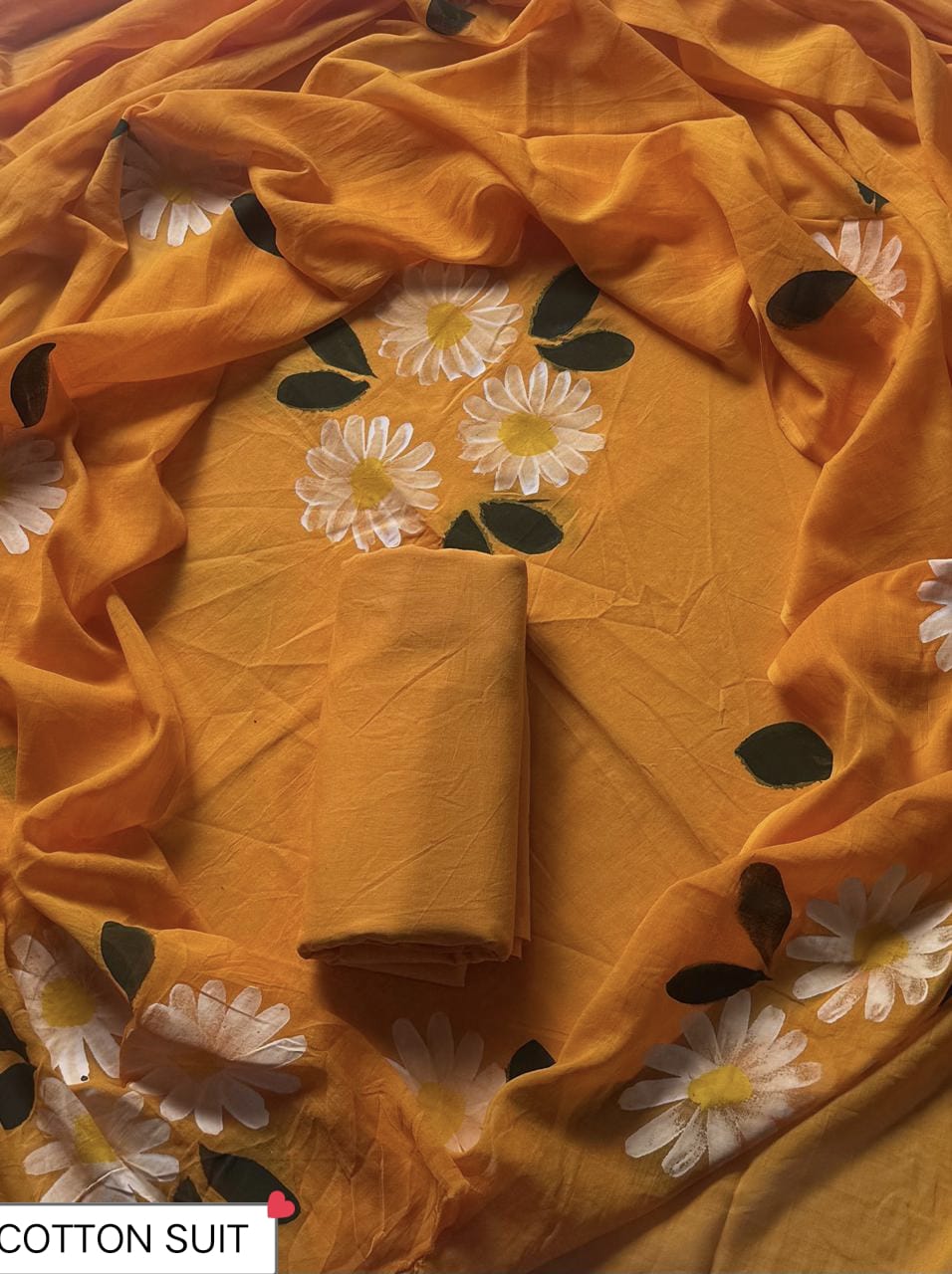 Traditional Hand printed cotton suit with cotton Dupatta