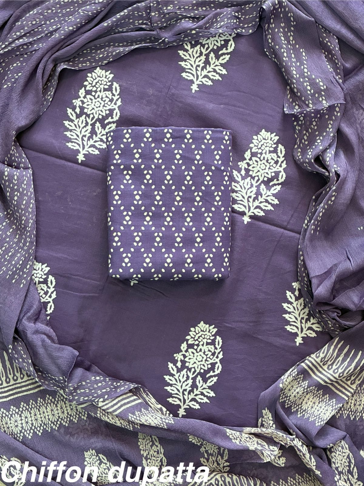 Traditional cotton suit with chiffon dupatta