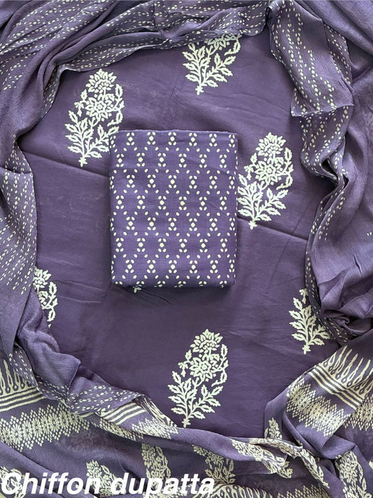 Traditional cotton suit with chiffon dupatta