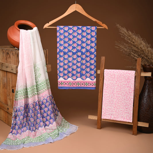 Traditional cotton suit with chiffon dupatta