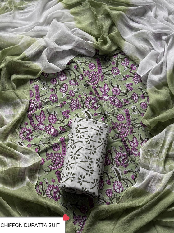 Traditional cotton suit with chiffon dupatta