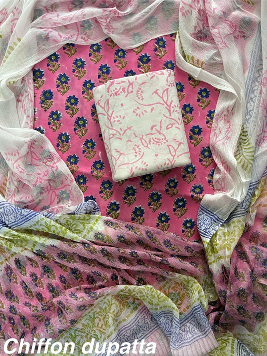 Traditional cotton suit with chiffon dupatta