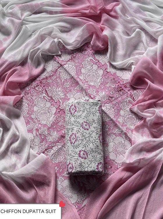 Traditional cotton suit with chiffon dupatta