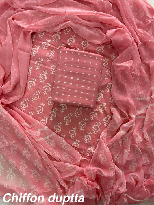 Traditional cotton suit with chiffon dupatta