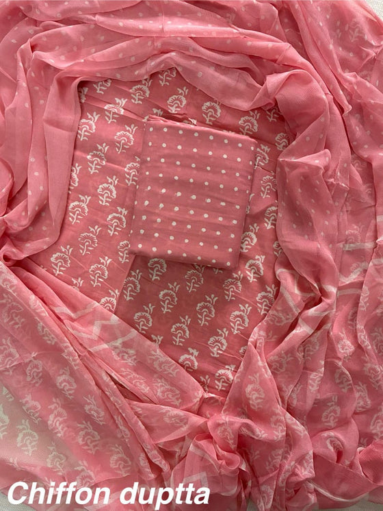 Traditional cotton suit with chiffon dupatta