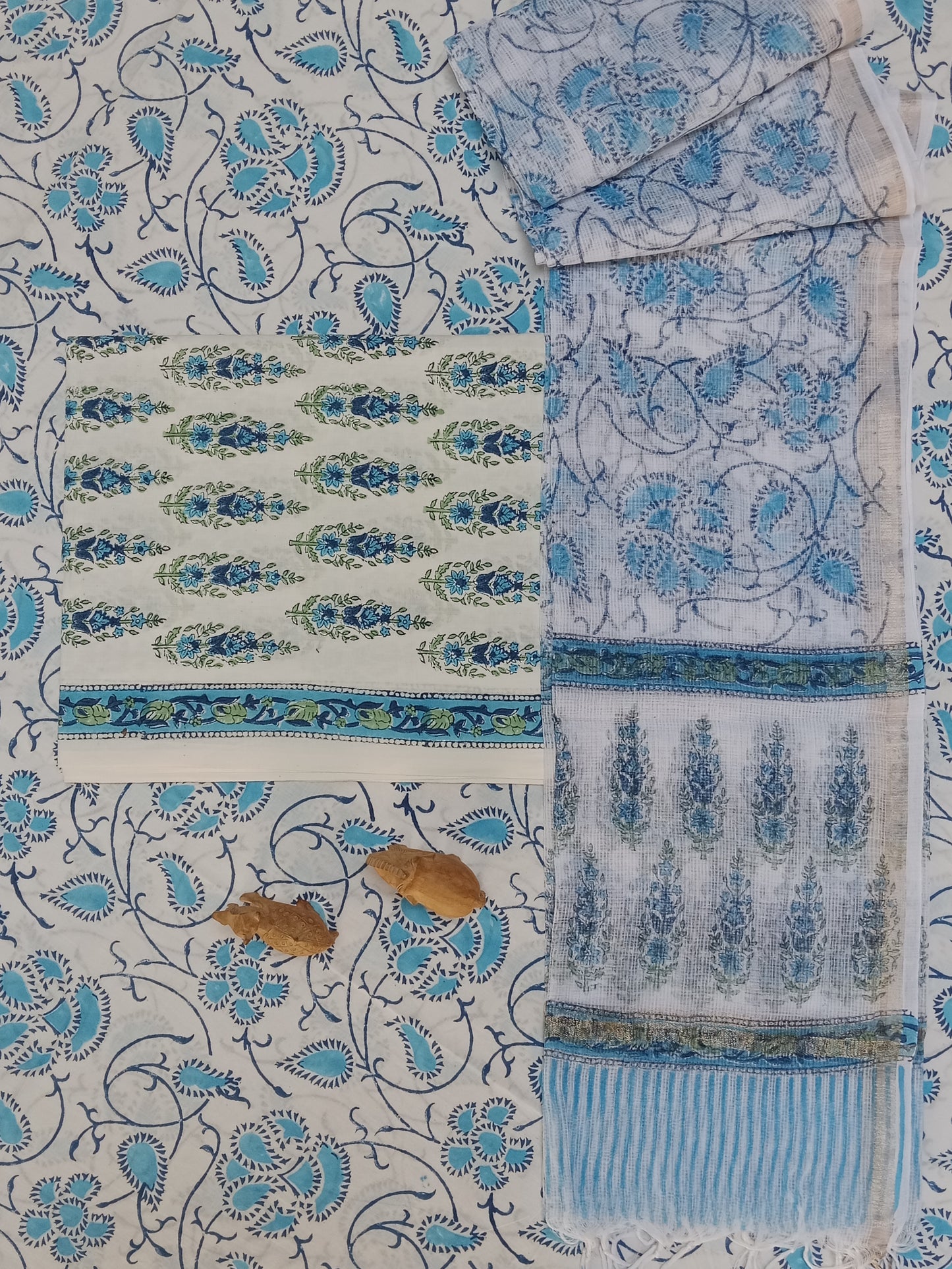 Designer Handblock printed cotton suit with kota doriya dupatta