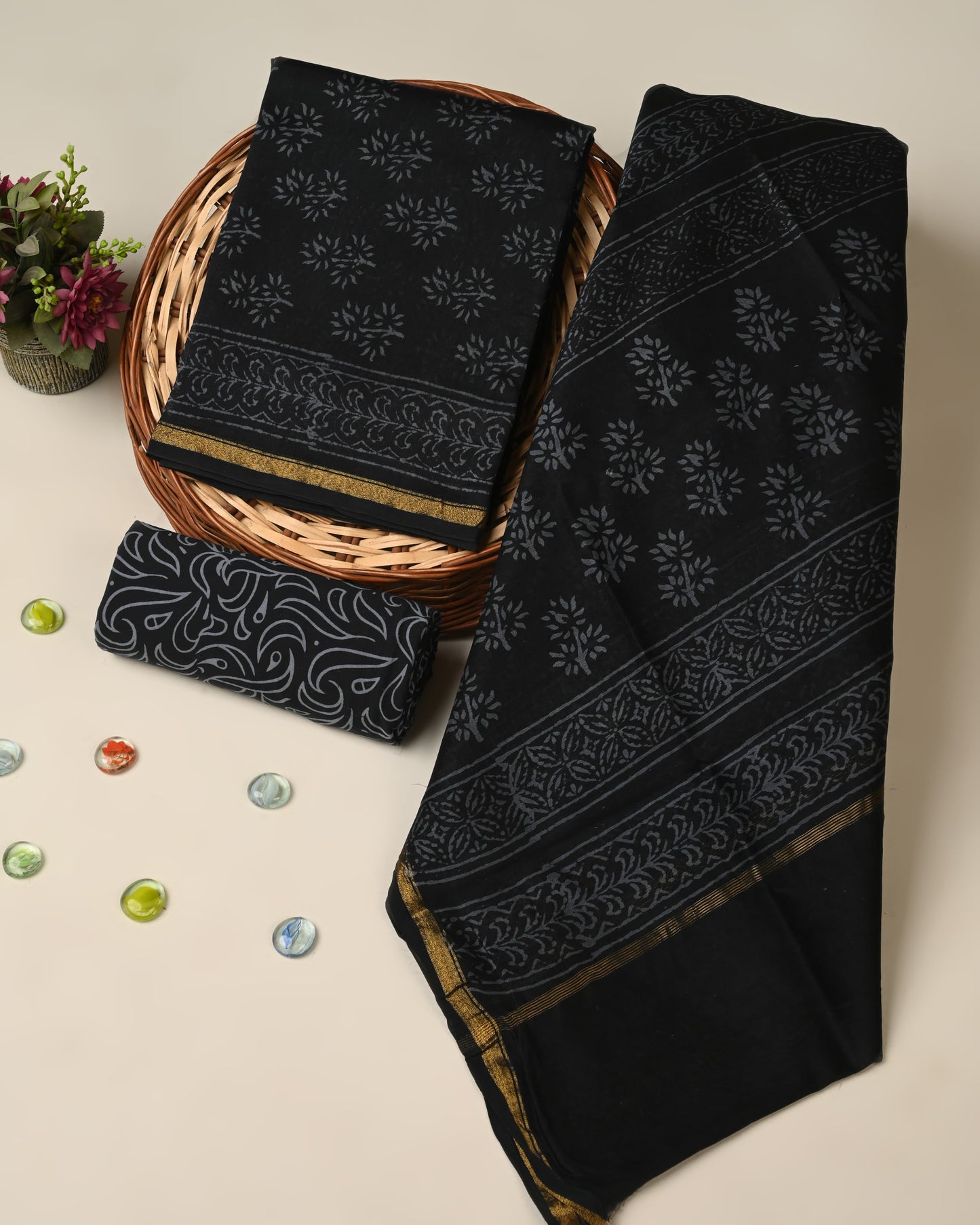 Hand block printed  Chanderi Silk suit