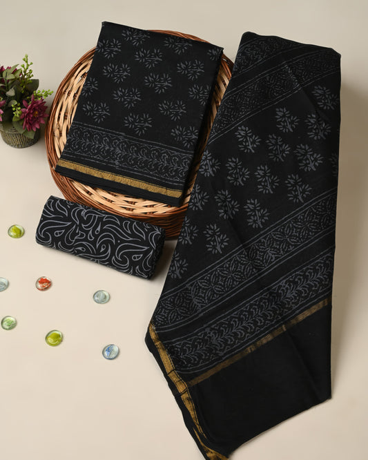 Hand block printed  Chanderi Silk suit