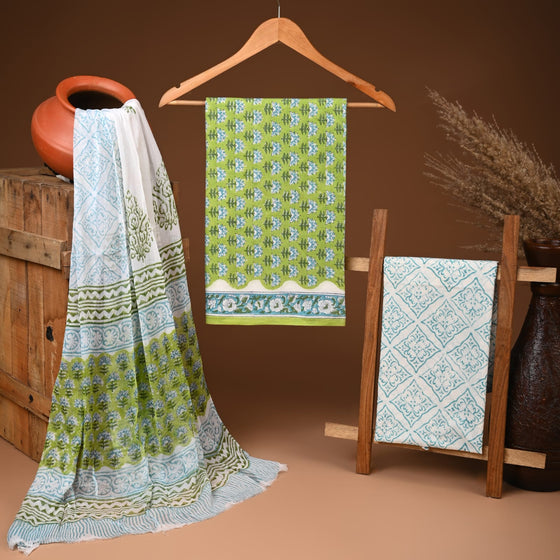 Traditional cotton suit with chiffon dupatta