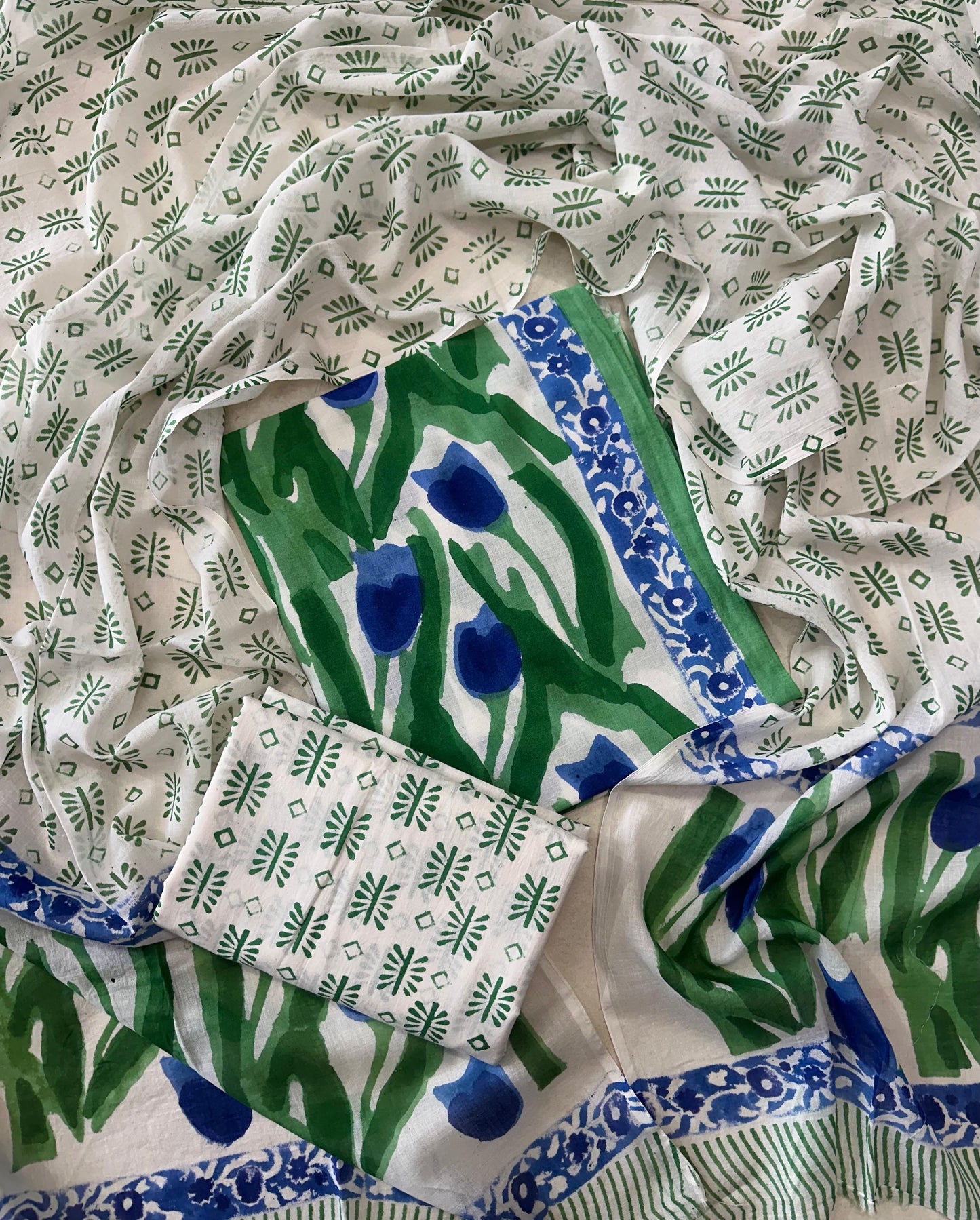 Traditional Hand Printed Cotton Suit With Cotton Dupatta